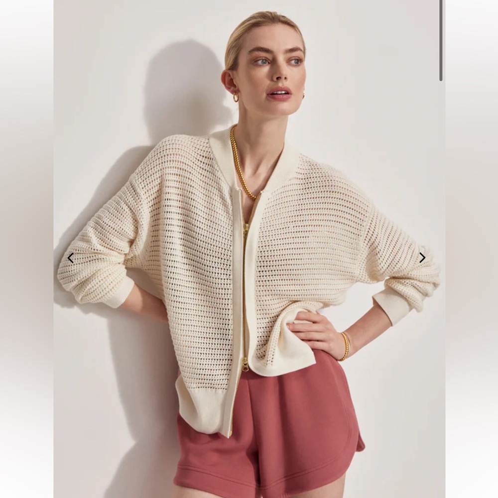 Varley women’s XS Ward Cameron Knit Jacket long sleeve tan zipper bomber